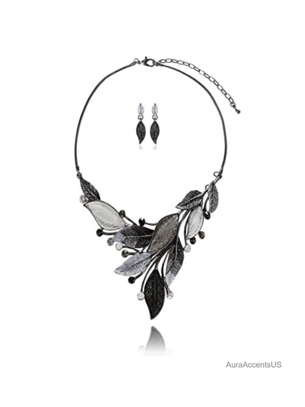 Crystal Rhinestone Leaf Flower Necklace Earring Jewelry Set Statement Prom